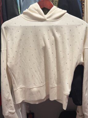 INC International Concepts Ivory Rhinestone Pullover Hoodie Size PP